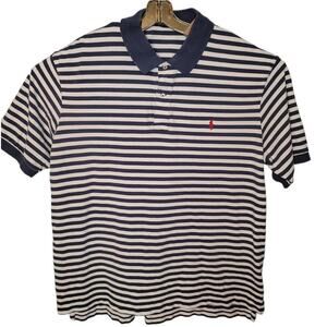 💙 Polo Ralph Lauren Men’s 2XB Blue White Stripe Polo Shirt Red Pony – EUC